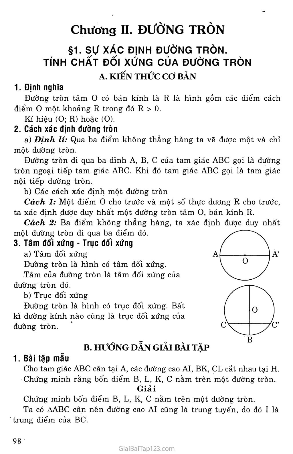 Bài 1. Sự xác định đường tròn. Tính chất đối xứng của đường tròn trang 1