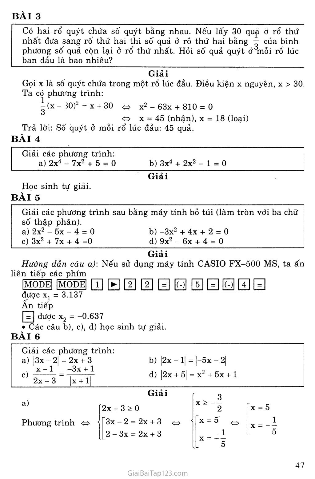 Bài 2. Phương trình qui về phương trình bậc nhất và bậc hai trang 4