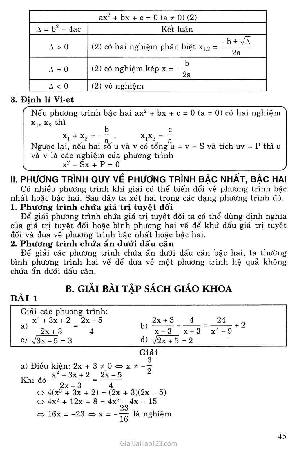 Bài 2. Phương trình qui về phương trình bậc nhất và bậc hai trang 2