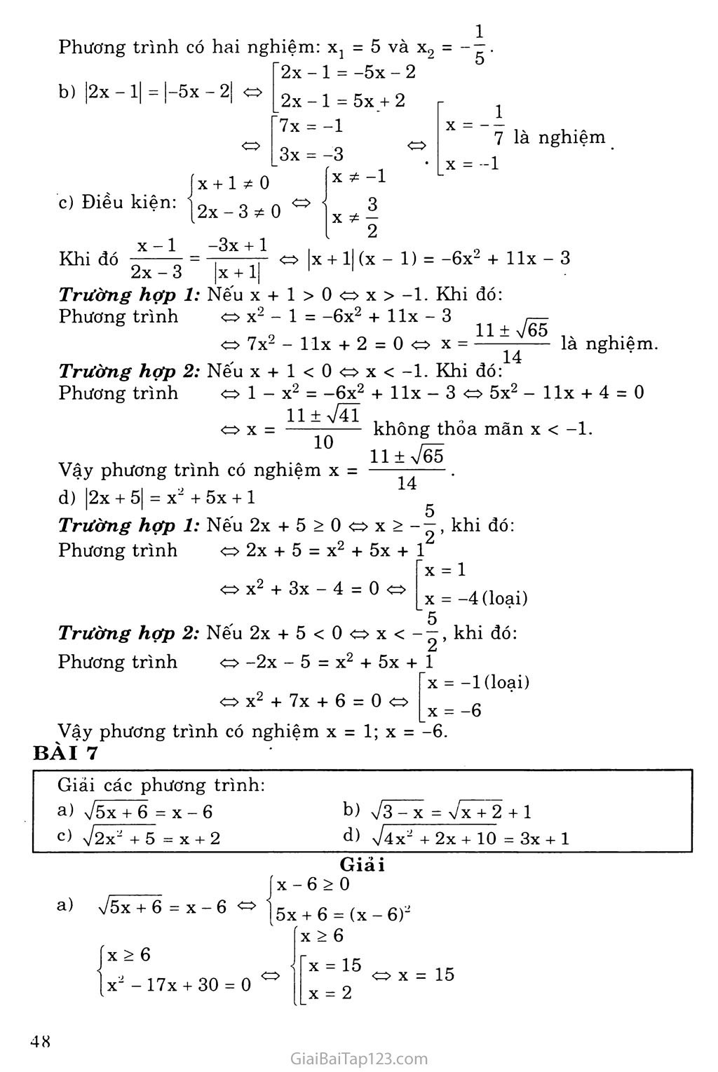 Bài 2. Phương trình qui về phương trình bậc nhất và bậc hai trang 5
