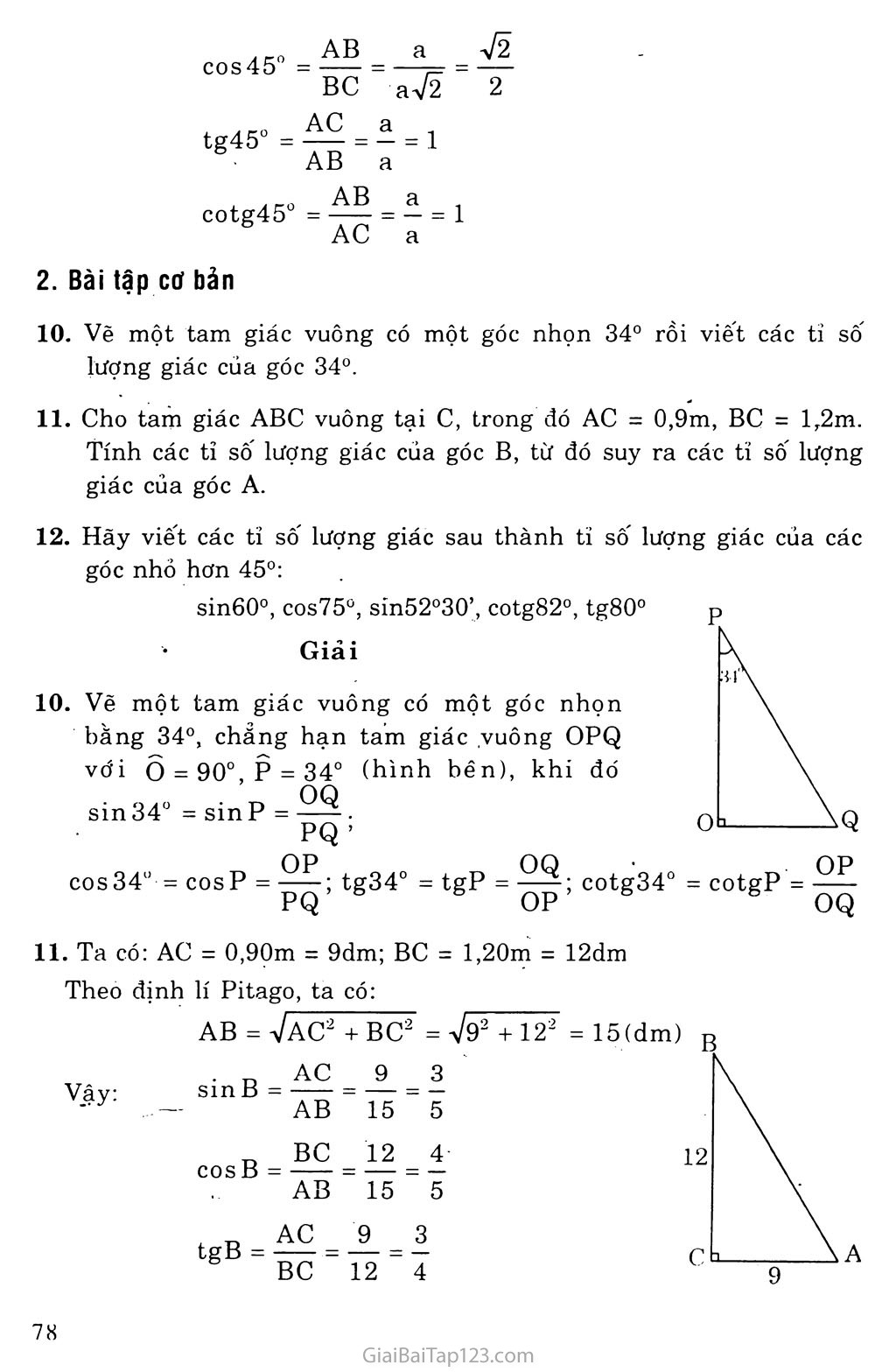 Bài 2. Tỉ số lượng giác của góc nhọn trang 3