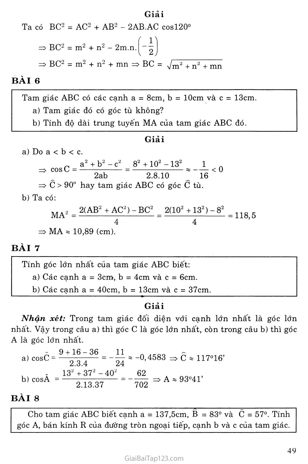Bài 3. Các hệ thức trong tam giác và giải tam giác trang 4