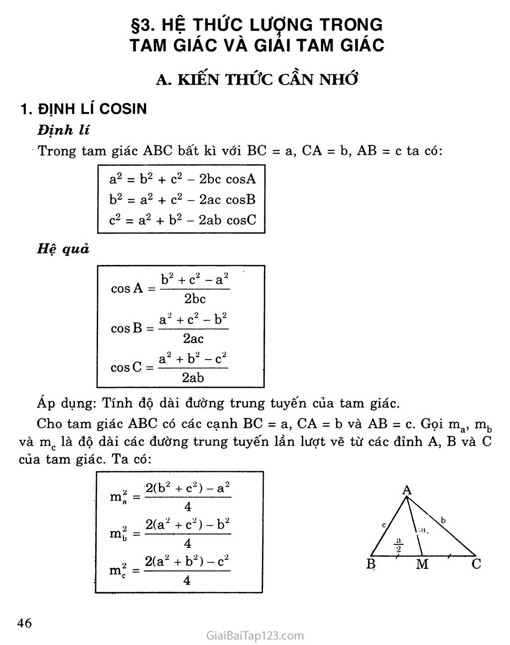 Bài 3. Các hệ thức trong tam giác và giải tam giác trang 1