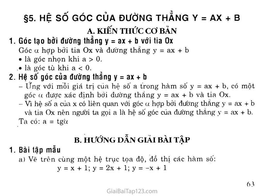 Bài 5. Hệ số góc của đường thẳng y = ax + b (a khác 0) trang 1 Bài 5. Hệ số góc của đường thẳng y = ax + b (a khác 0) trang 1