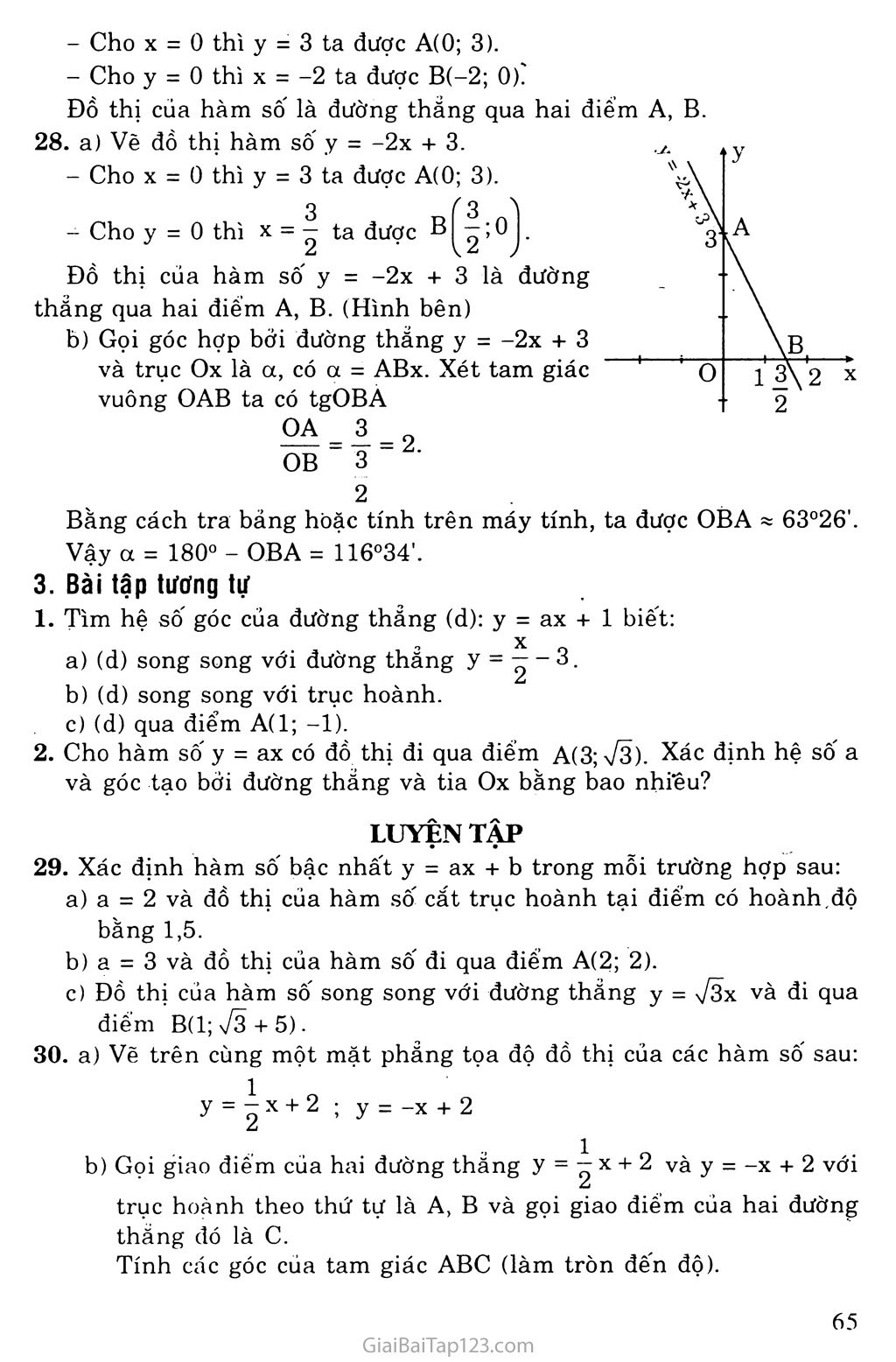 Bài 5. Hệ số góc của đường thẳng y = ax + b (a khác 0) trang 3 Bài 5. Hệ số góc của đường thẳng y = ax + b (a khác 0) trang 3