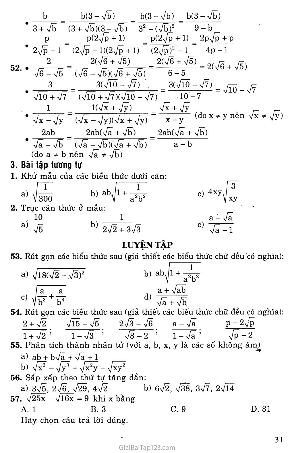 Bài 7. Biến đổi đơn giản biểu thức chứa căn thức bậc hai (tiếp theo) trang 4