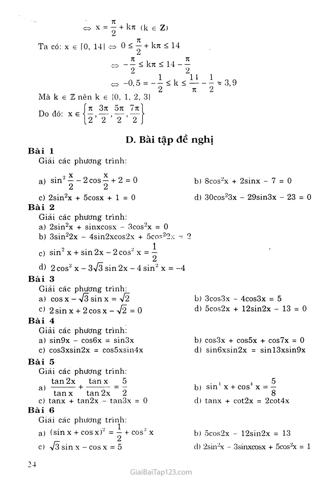 Vấn đề 3. Một số phương trình lượng giác thường gặp trang 9