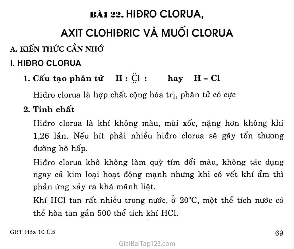 Bài 22. Hiđro clorua, axit clohiđric và muối clorua trang 1
