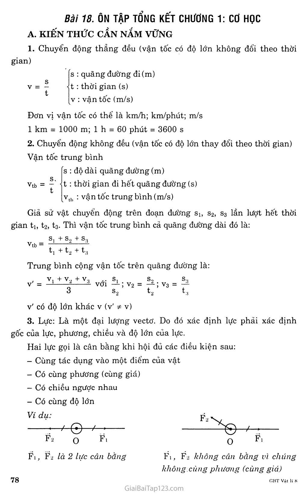 Giải Lí 8: Bài 18. Ôn Tập Tổng Kết Chương I: Cơ Học