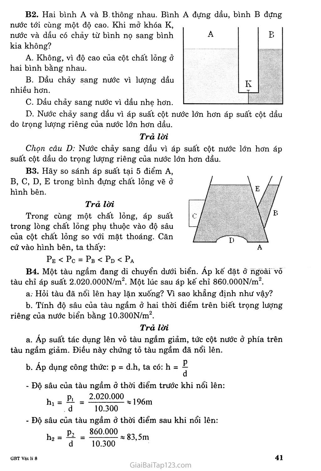 Bài 8. Áp suất chất lỏng - Bình thông nhau trang 4
