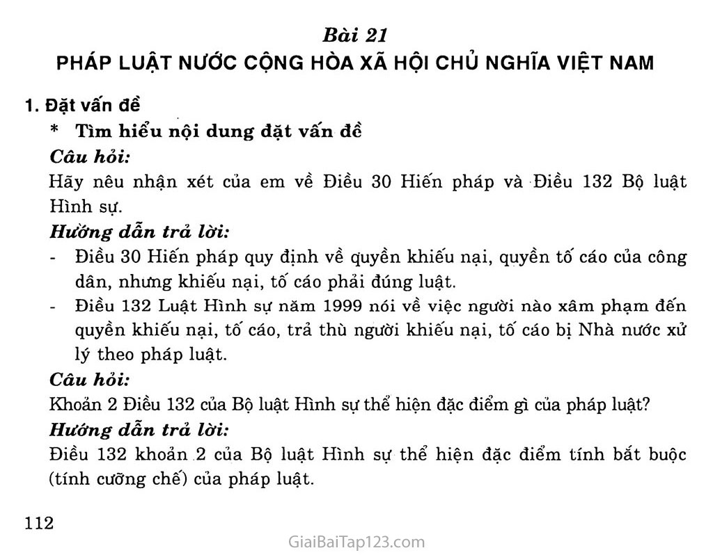 Bài 21. Pháp luật nước cộng hòa xã hội chủ nghĩa Việt Nam trang 1