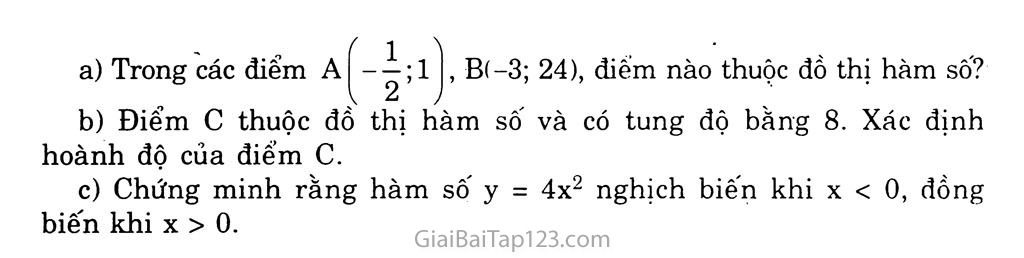 Bài 1. Hàm số y = ax2 (a khác 0) trang 4