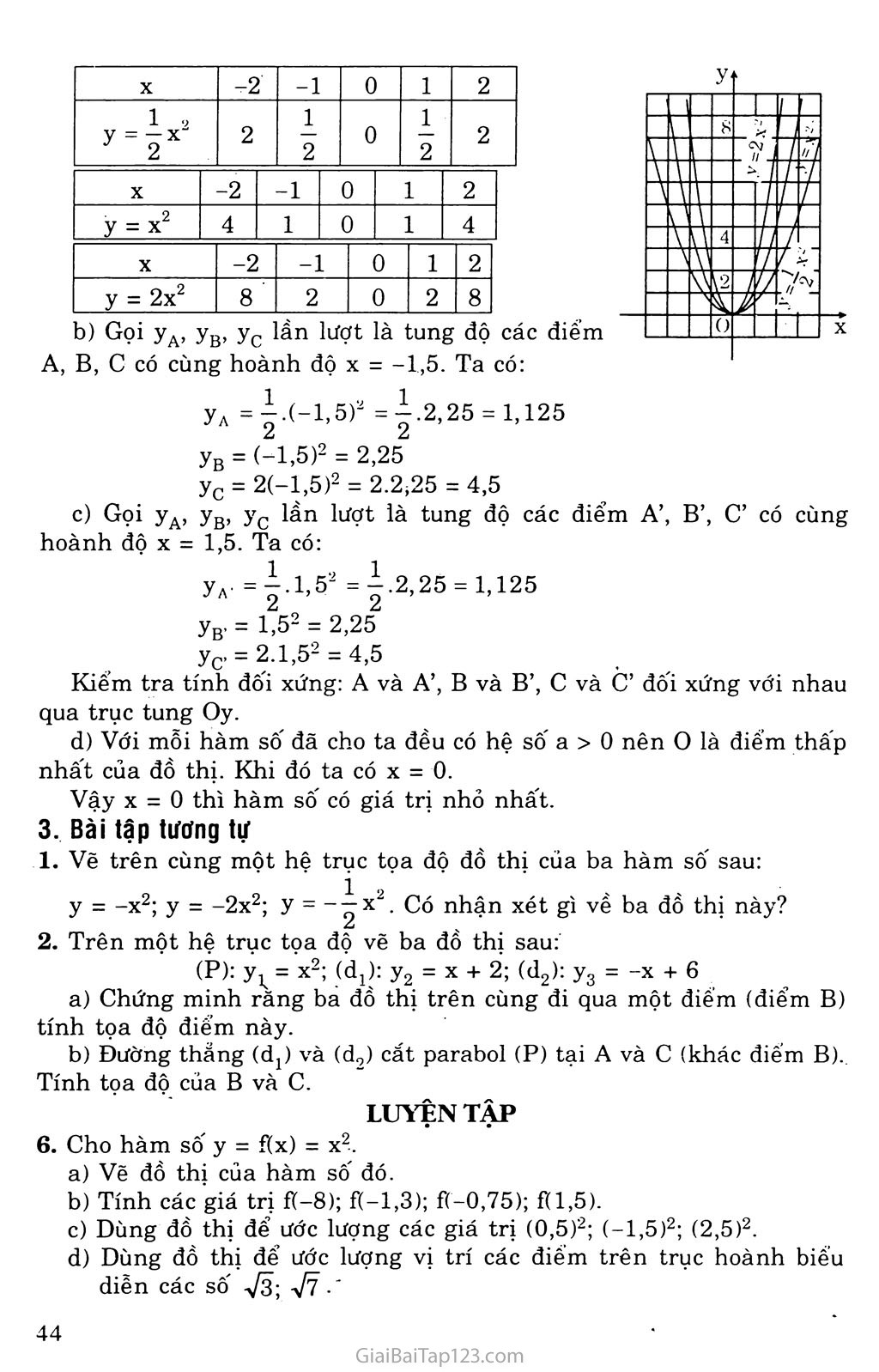 Bài 2. Đồ thị hàm số y = ax2 (a khác 0) trang 3