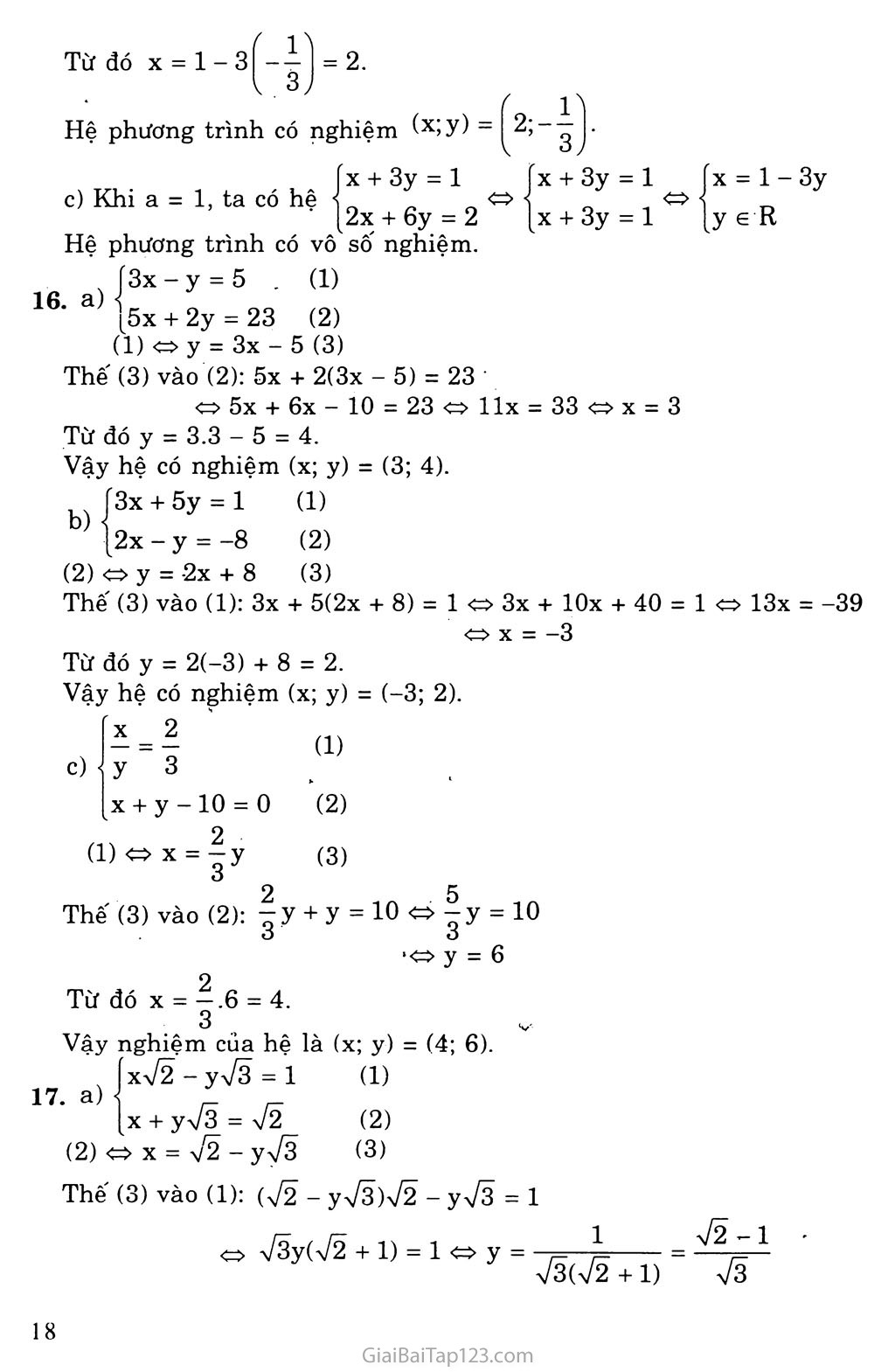 Bài 3. Giải hệ phương trình bằng phương pháp thay thế trang 5