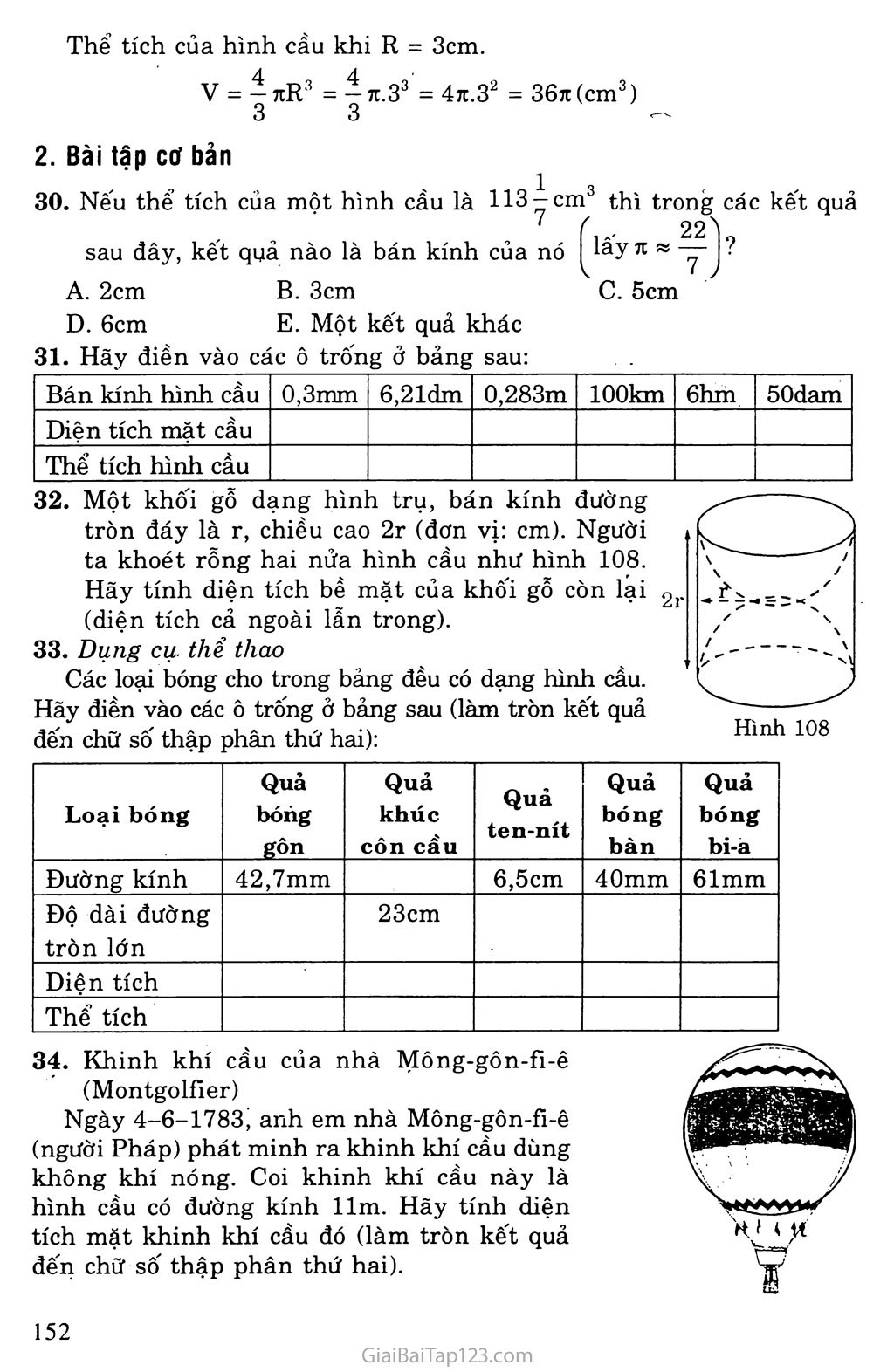 Bài 3. Hình cầu - Diện tích mặt cầu và thể tích mặt cầu trang 2