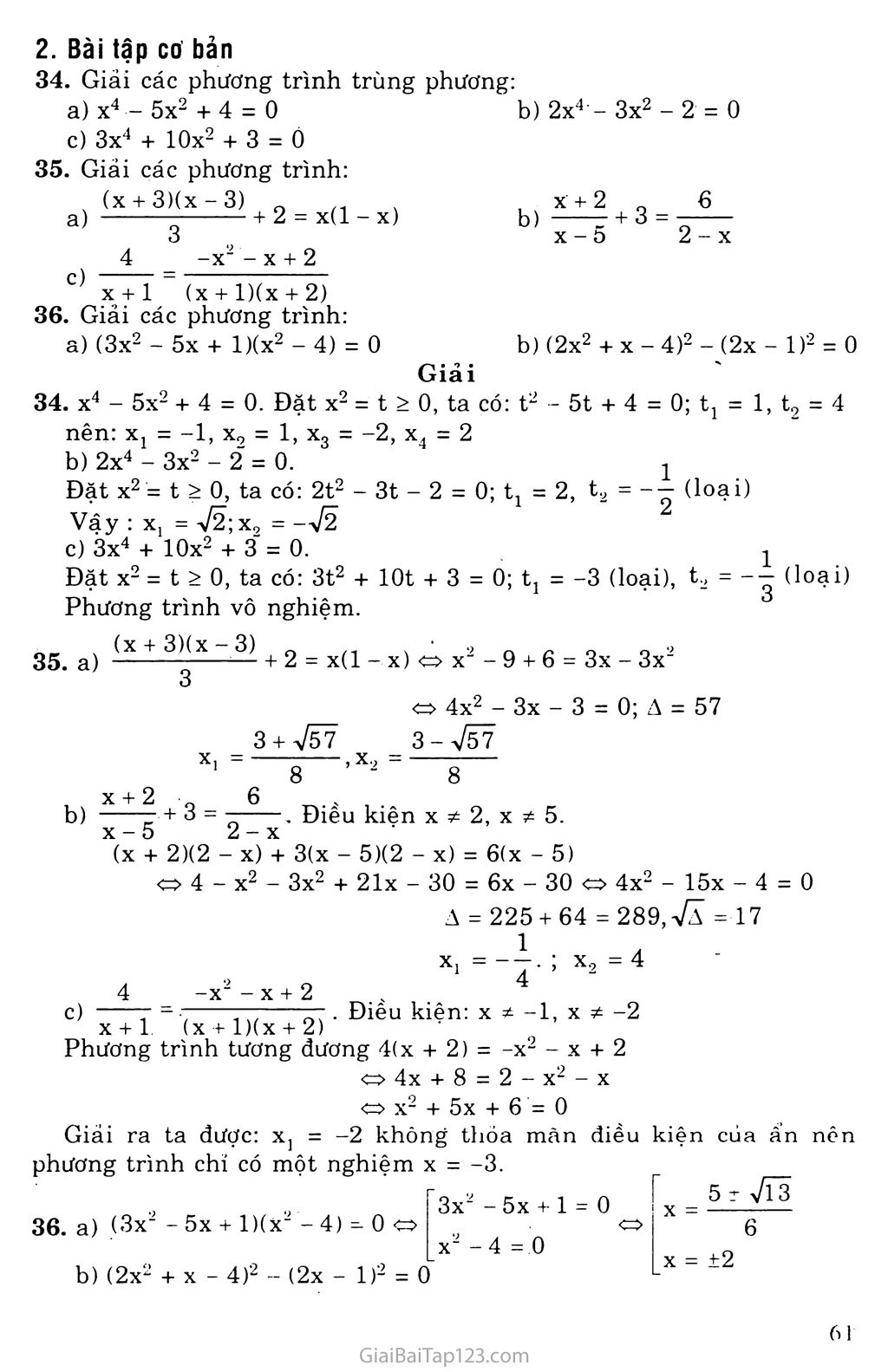 Bài 7. Phương trình qui về phương trình bậc hai trang 3