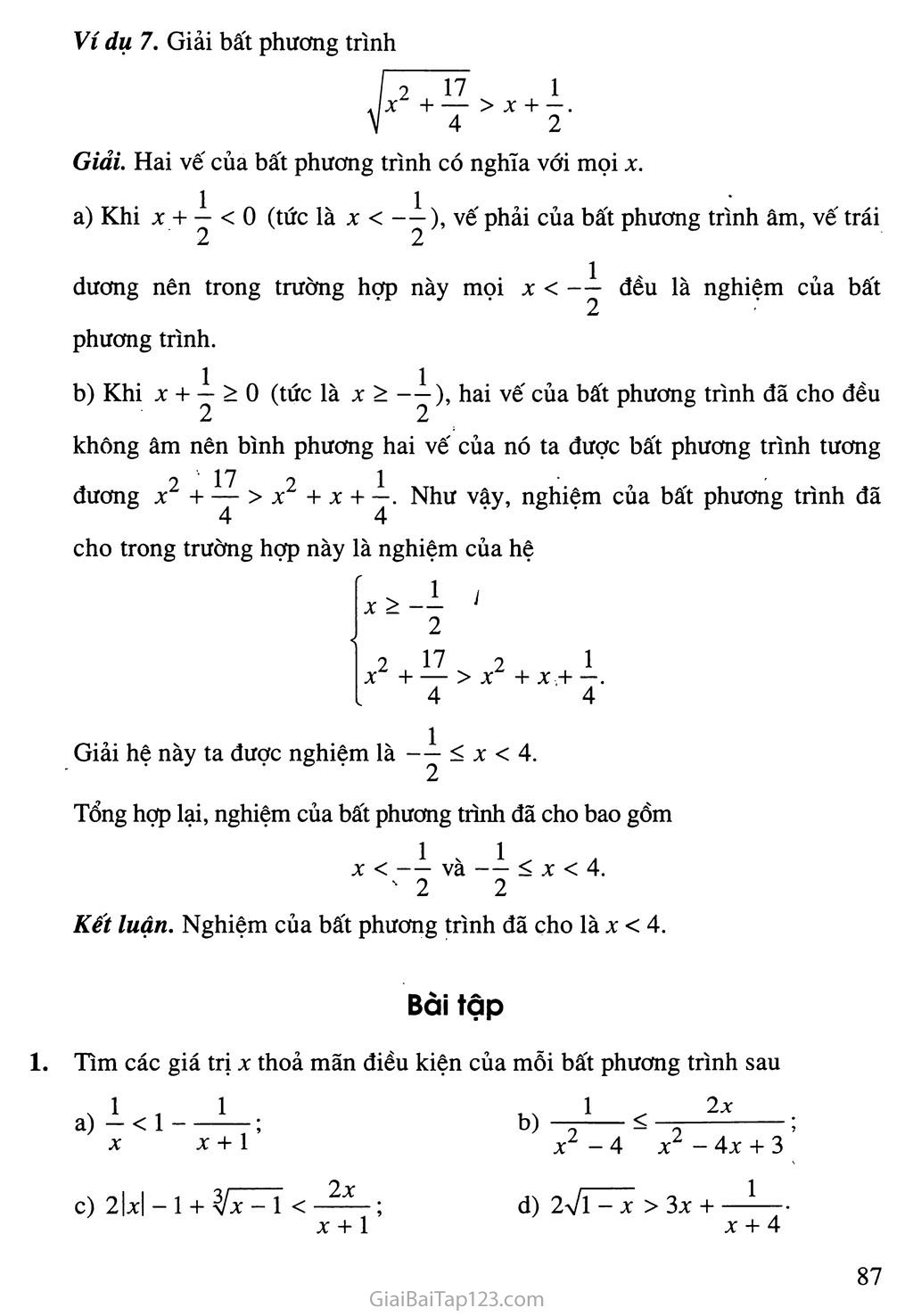 Bài 2. Bất phương trình và hệ bất phương trình một ẩn trang 8