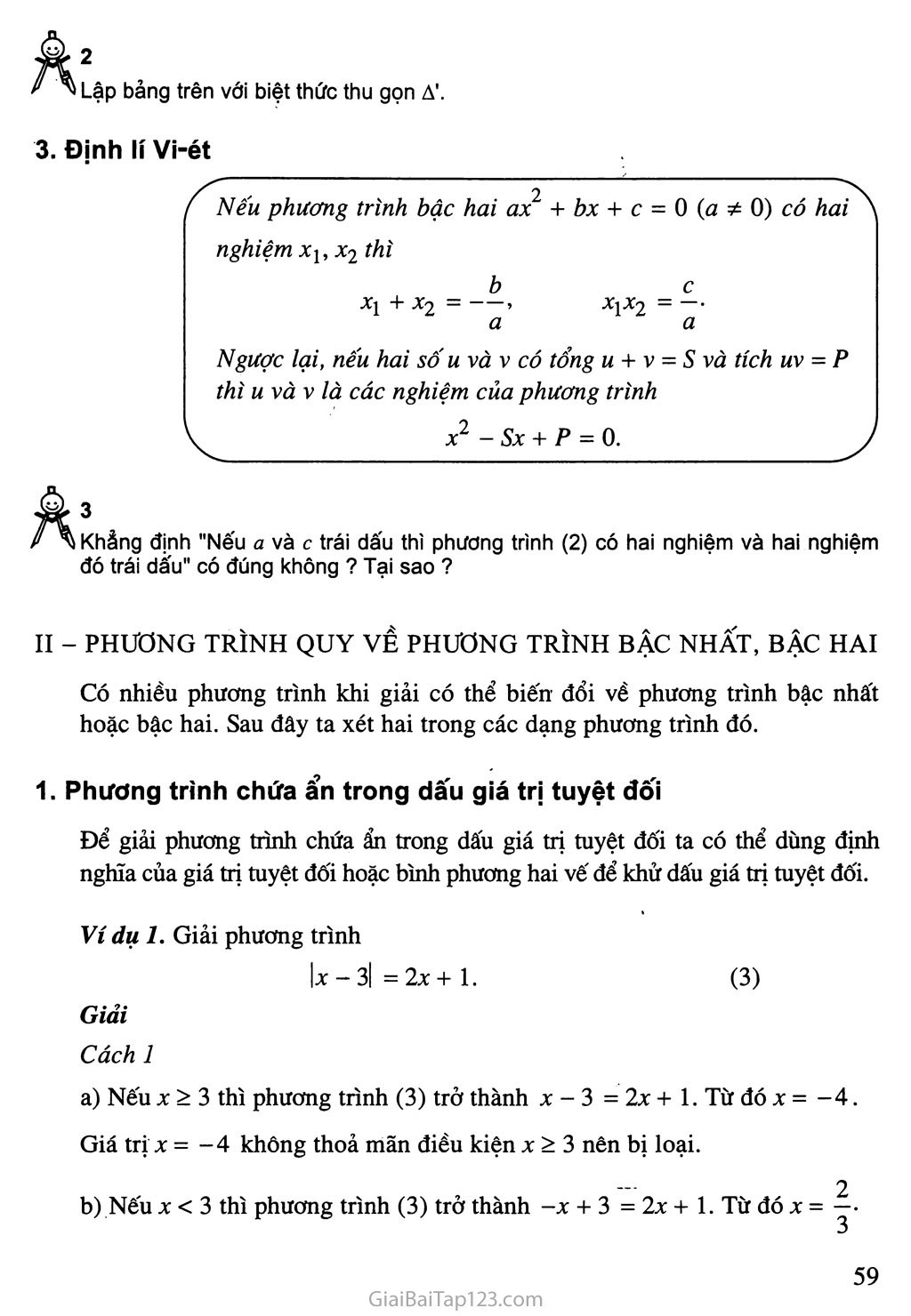 Bài 2. Phương trình quy về phương trình bậc nhất, bậc hai trang 2