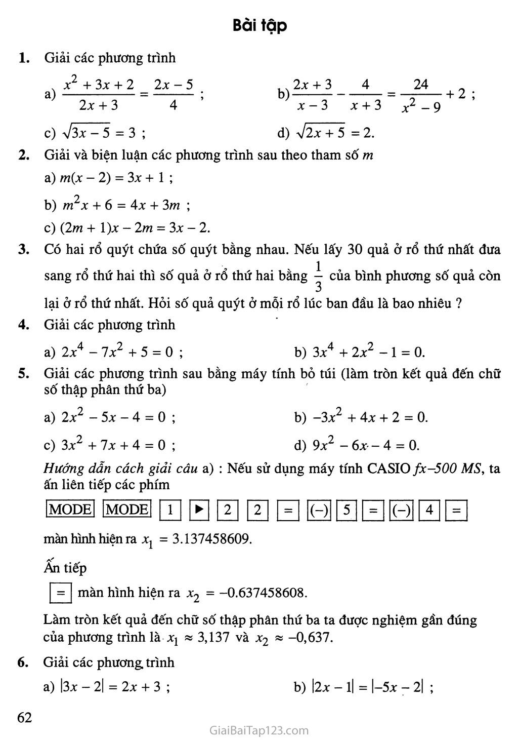 Bài 2. Phương trình quy về phương trình bậc nhất, bậc hai trang 5