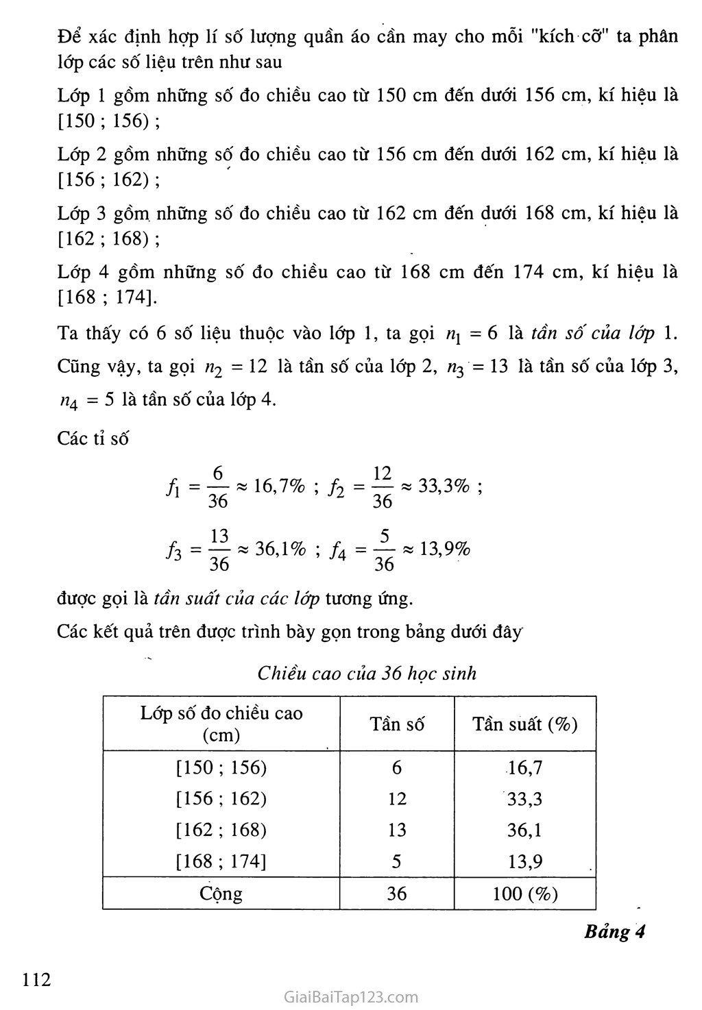 Bài 1. Bảng phân bố tần số và tần suất trang 4