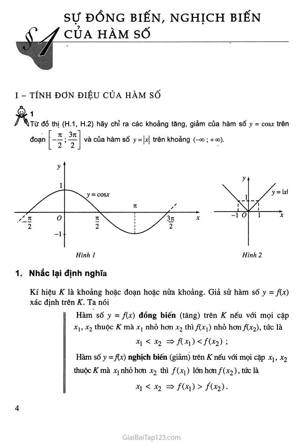 Bài 1. Sự đồng biến, nghịch biến của hàm số - Bài đọc thêm: Tính chất đơn điệu của hàm số - Bạn có biết: La - garăng (J. L. Lagrange) trang 2