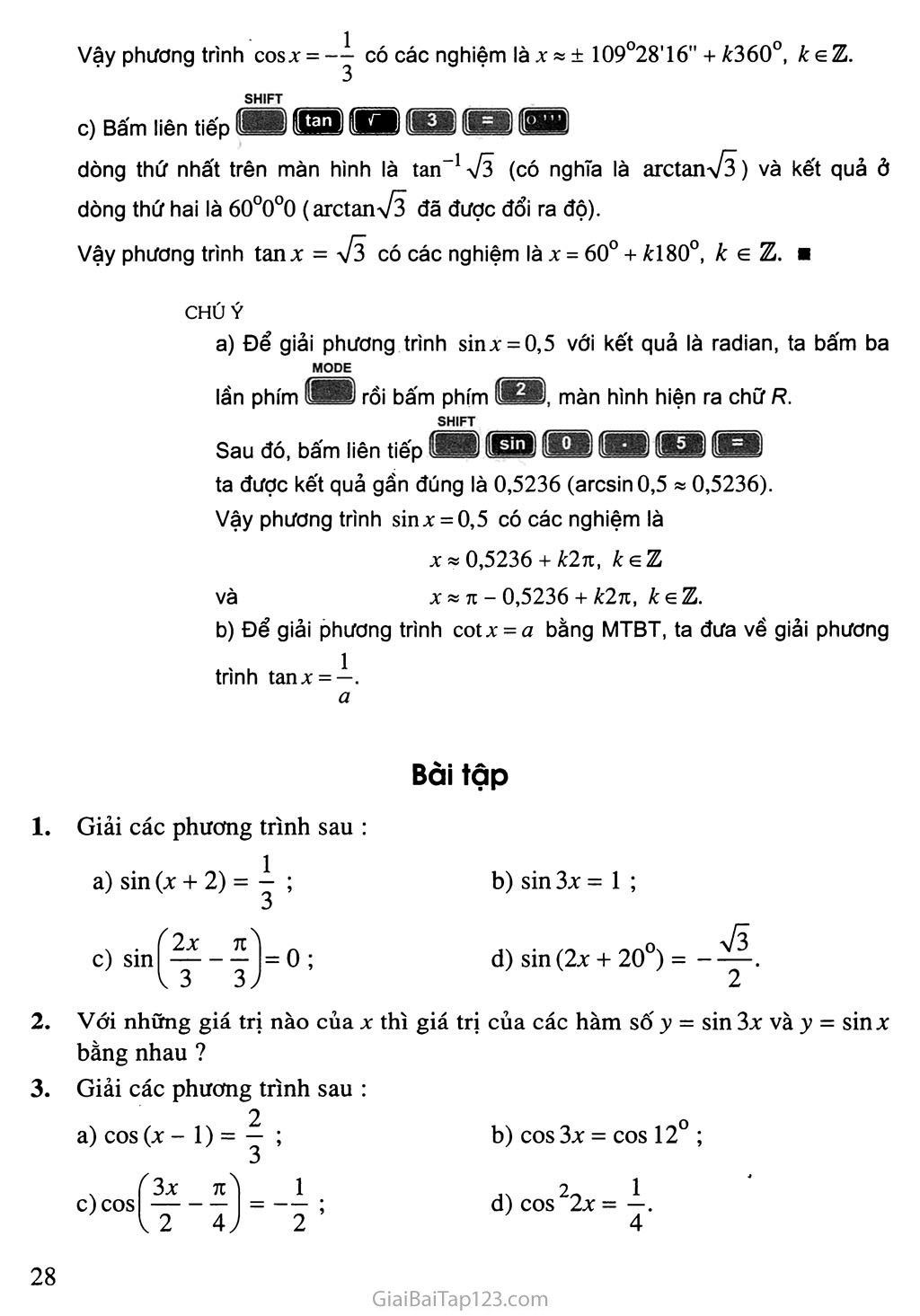 Bài 2. Phương trình lượng giác cơ bản trang 11