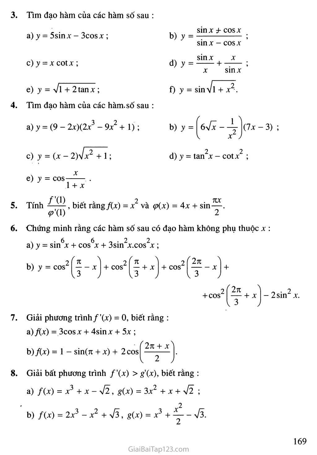 Bài 3. Đạo hàm của hàm số lượng giác trang 7