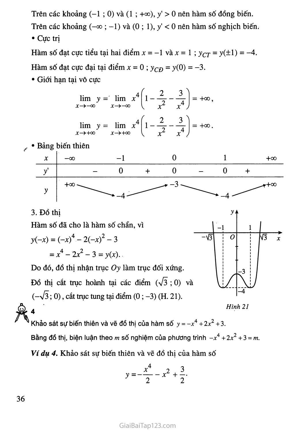 Bài 5. Khảo sát sự biến thiên và vẽ đồ thị của hàm số trang 6