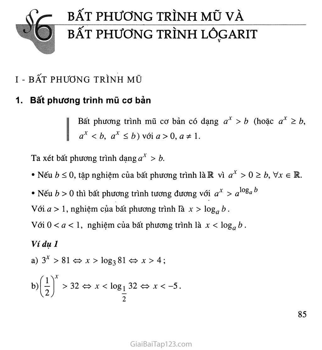 Bài 6. Bất phương trình mũ và bất phương trình lôgarit trang 1