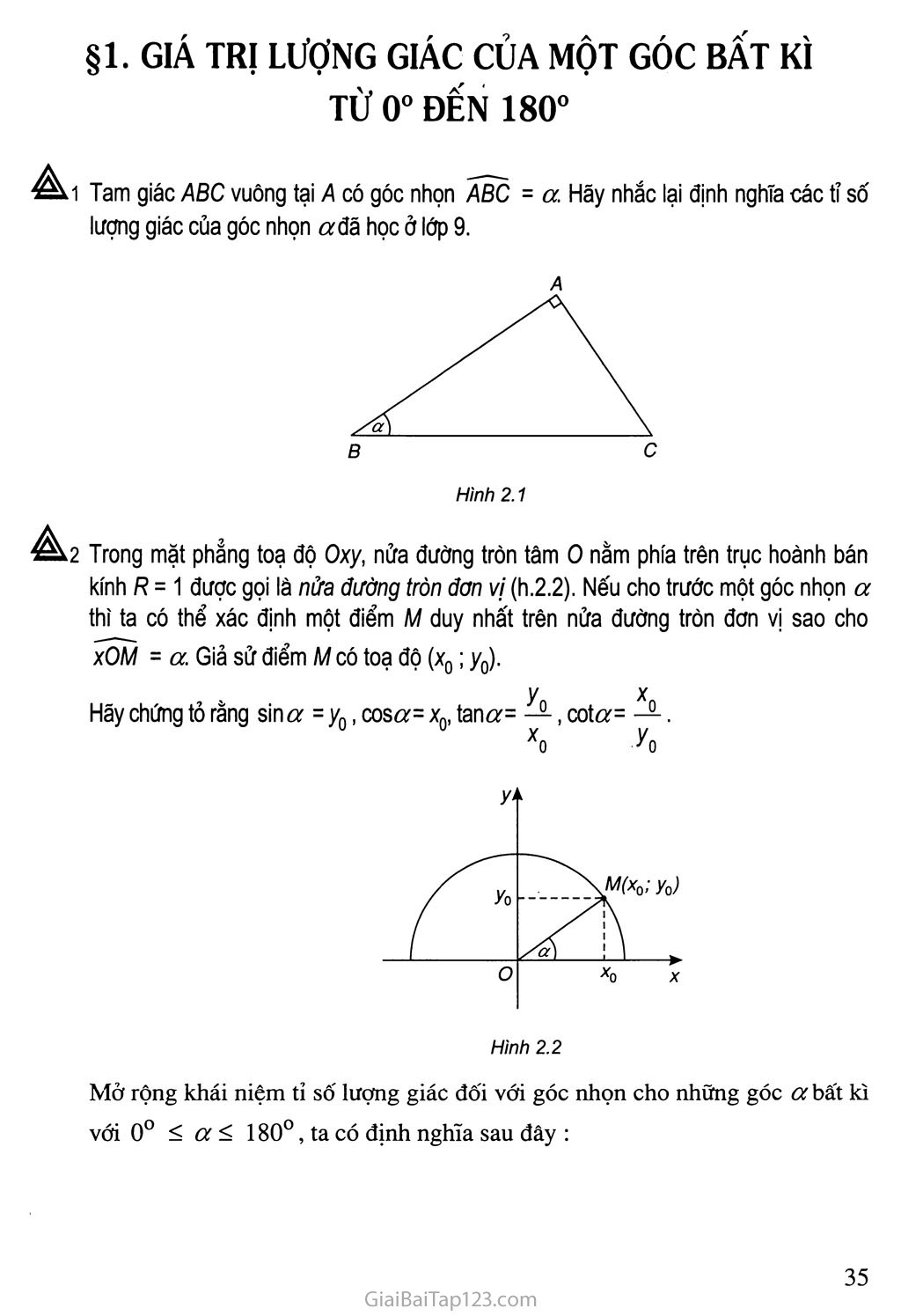 Bài 1. Giá trị lượng giác của một góc bất kỳ từ 0 độ đến 180 độ - Câu hỏi và bài tập trang 2