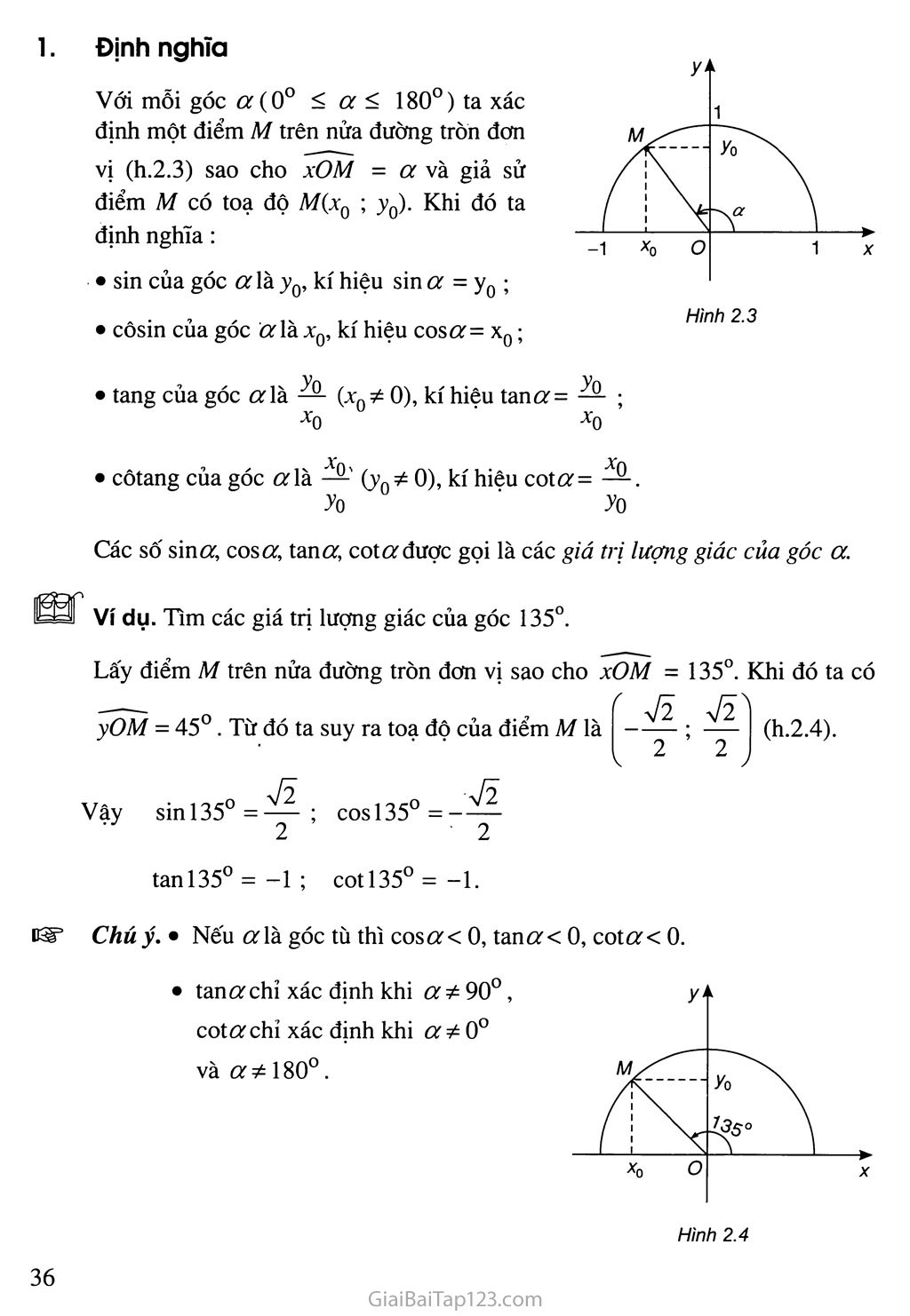 Bài 1. Giá trị lượng giác của một góc bất kỳ từ 0 độ đến 180 độ - Câu hỏi và bài tập trang 3