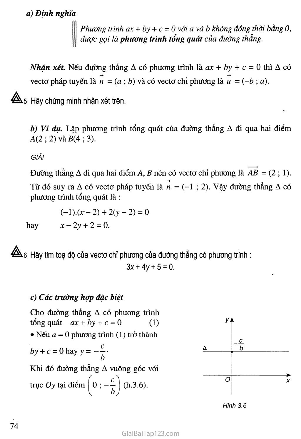 Bài 1. Phương trình đường thẳng - Câu hỏi và bài tập trang 6