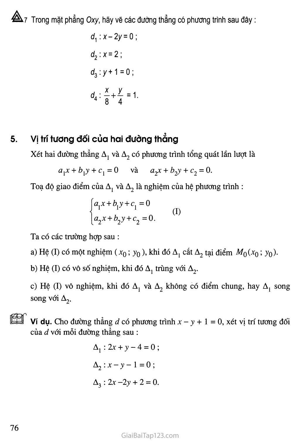 Bài 1. Phương trình đường thẳng - Câu hỏi và bài tập trang 8