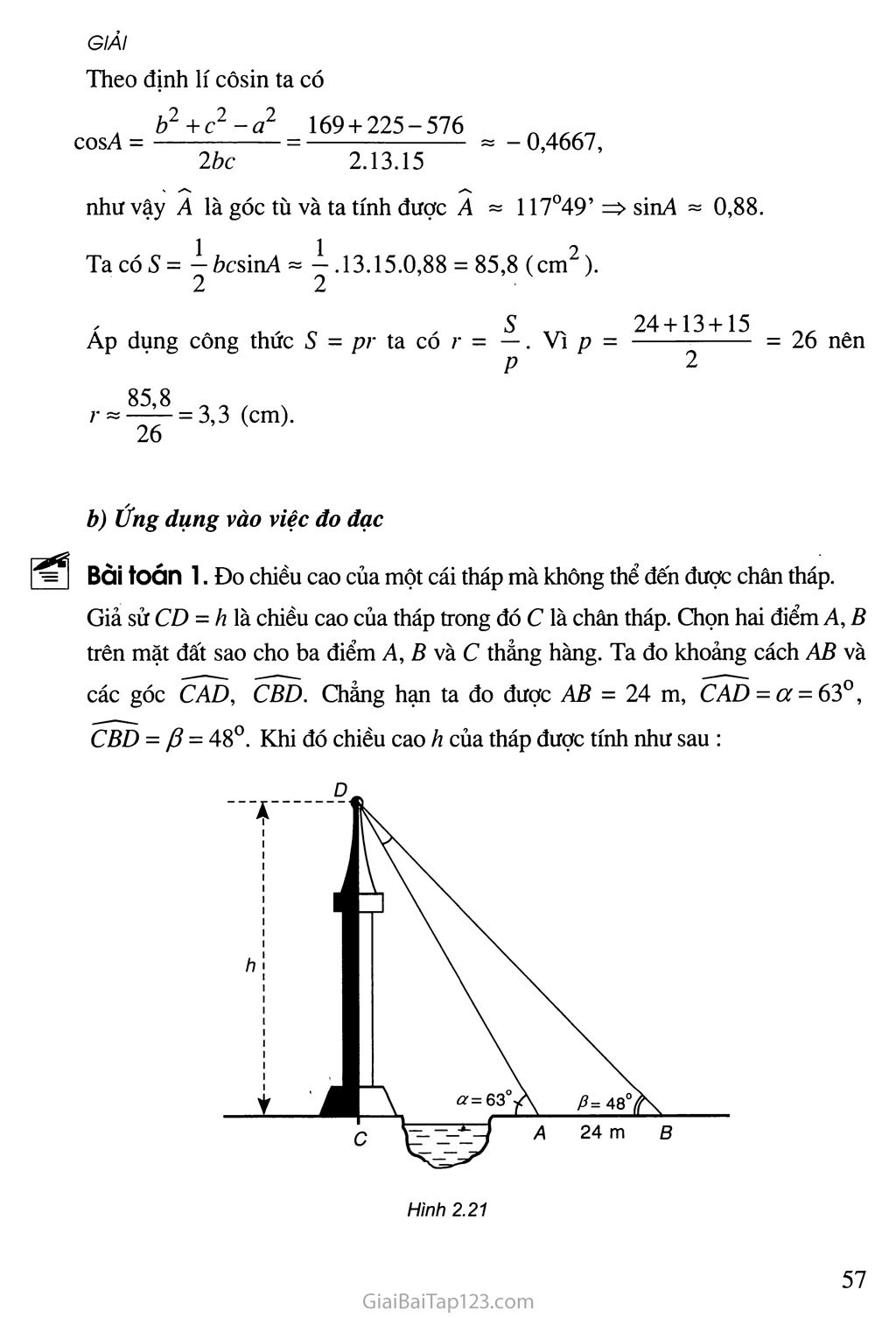 Bài 3. Các hệ thức lượng trong tam giác và giải tam giác - Câu hỏi và bài tập trang 12