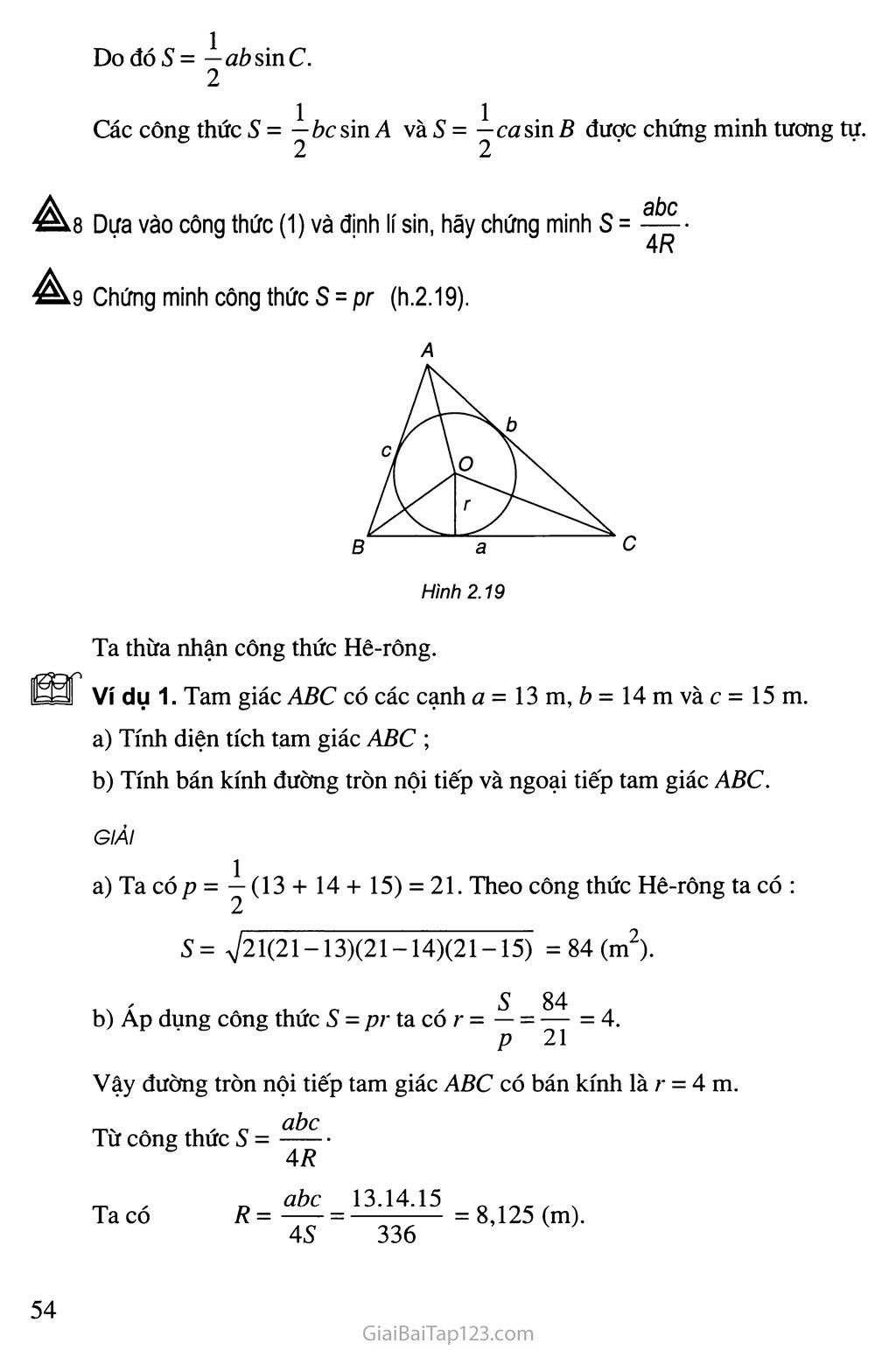 Bài 3. Các hệ thức lượng trong tam giác và giải tam giác - Câu hỏi và bài tập trang 9
