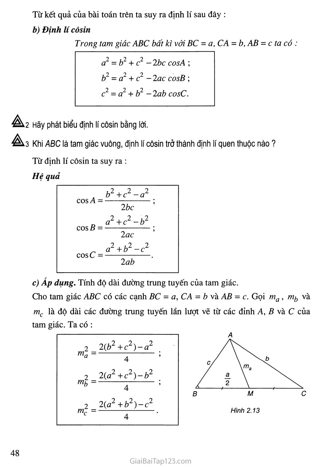 Bài 3. Các hệ thức lượng trong tam giác và giải tam giác - Câu hỏi và bài tập trang 3