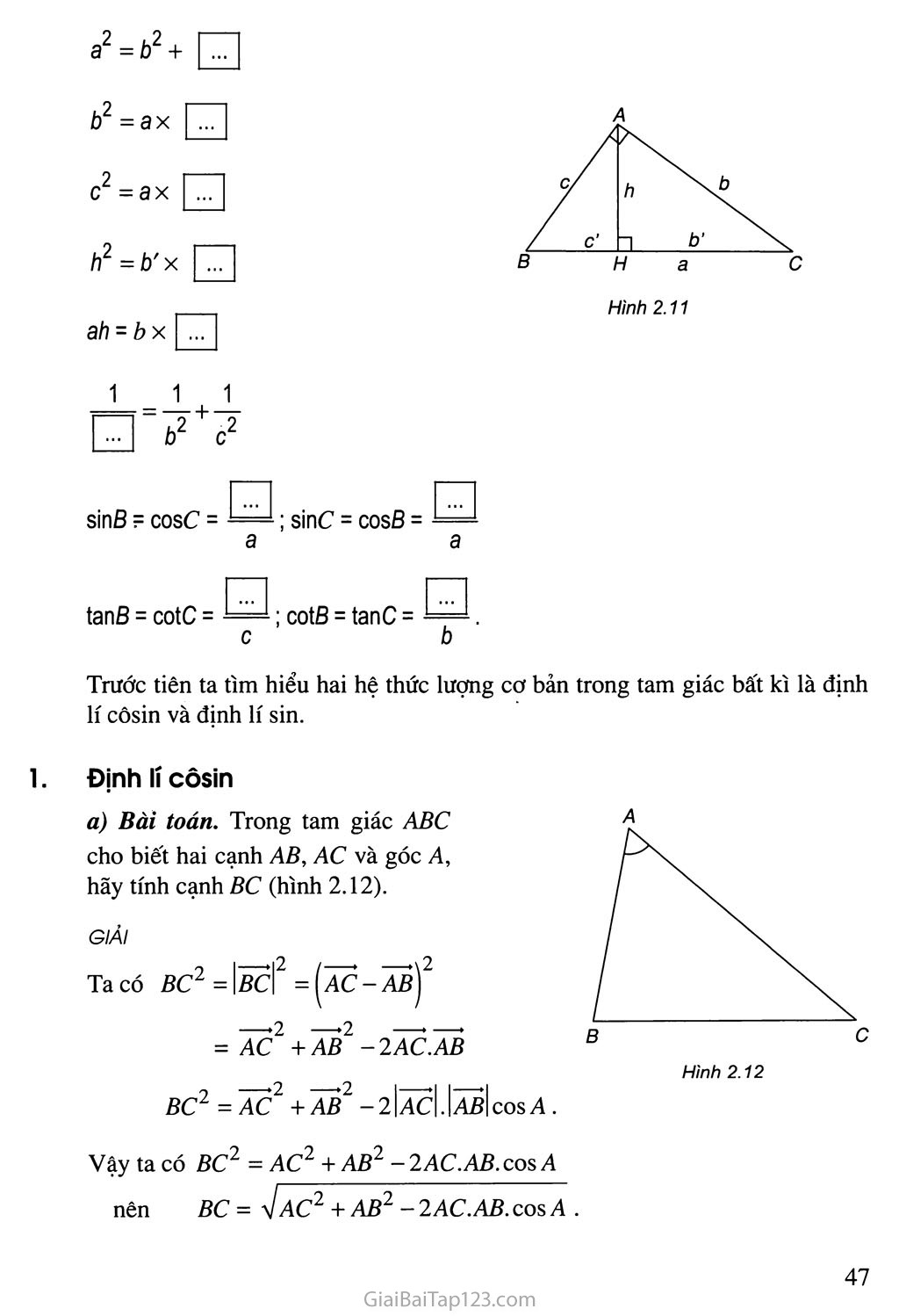 Bài 3. Các hệ thức lượng trong tam giác và giải tam giác - Câu hỏi và bài tập trang 2