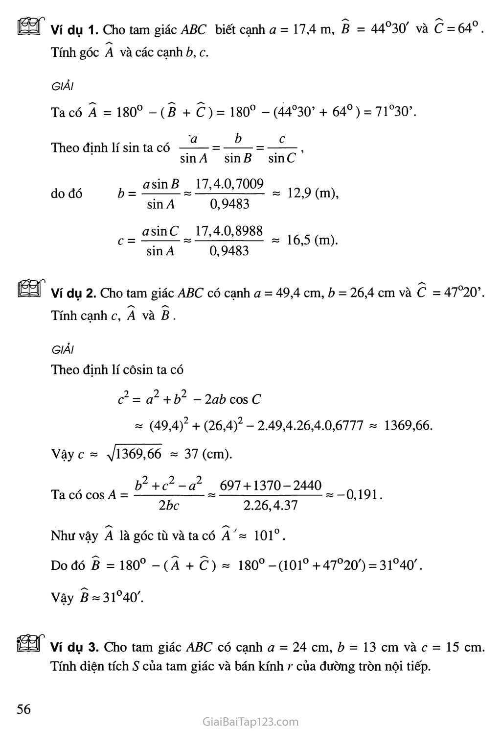 Bài 3. Các hệ thức lượng trong tam giác và giải tam giác - Câu hỏi và bài tập trang 11