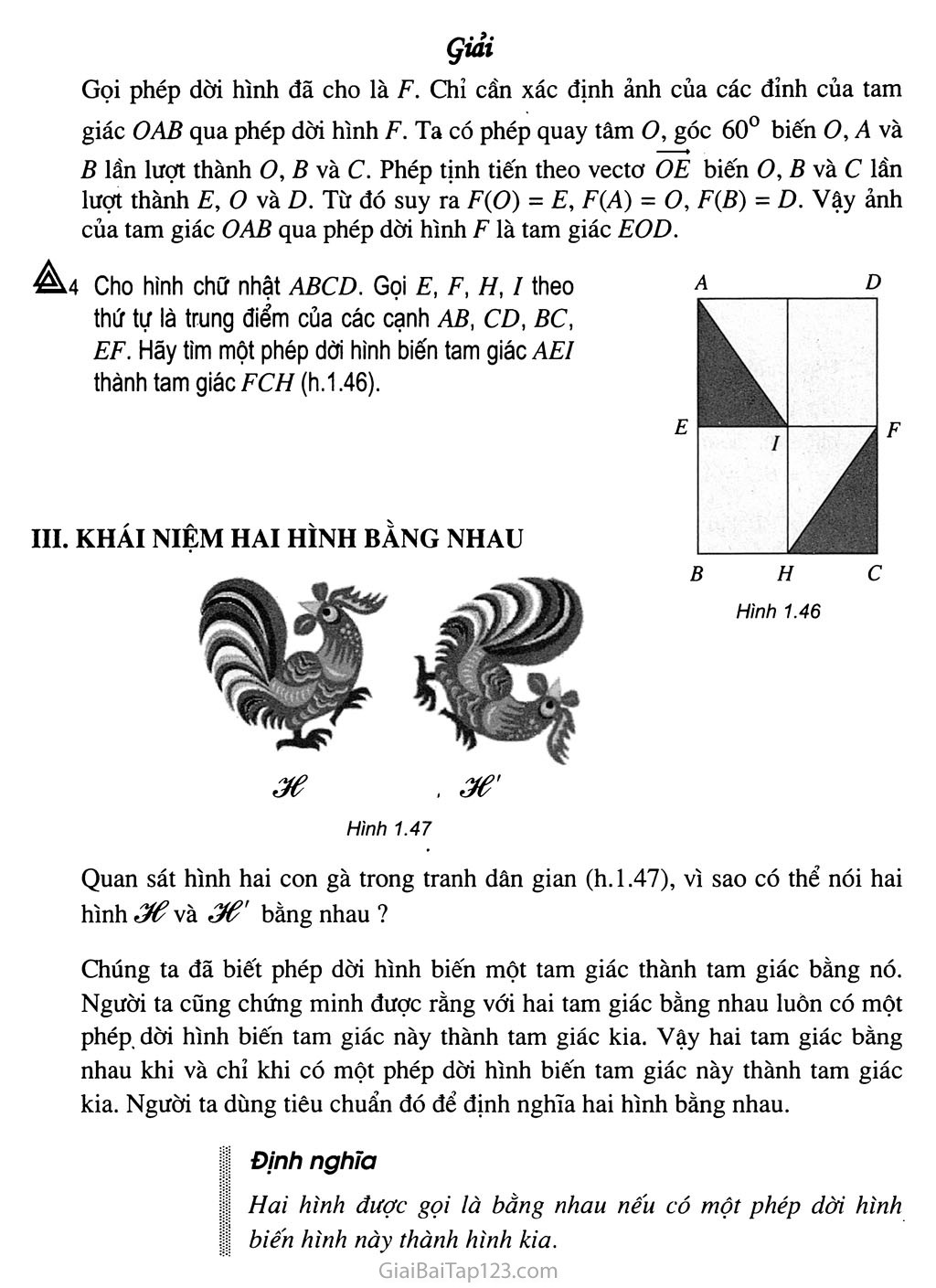 Bài 6. Khái niệm về phép dời hình và hai hình bằng nhau trang 4