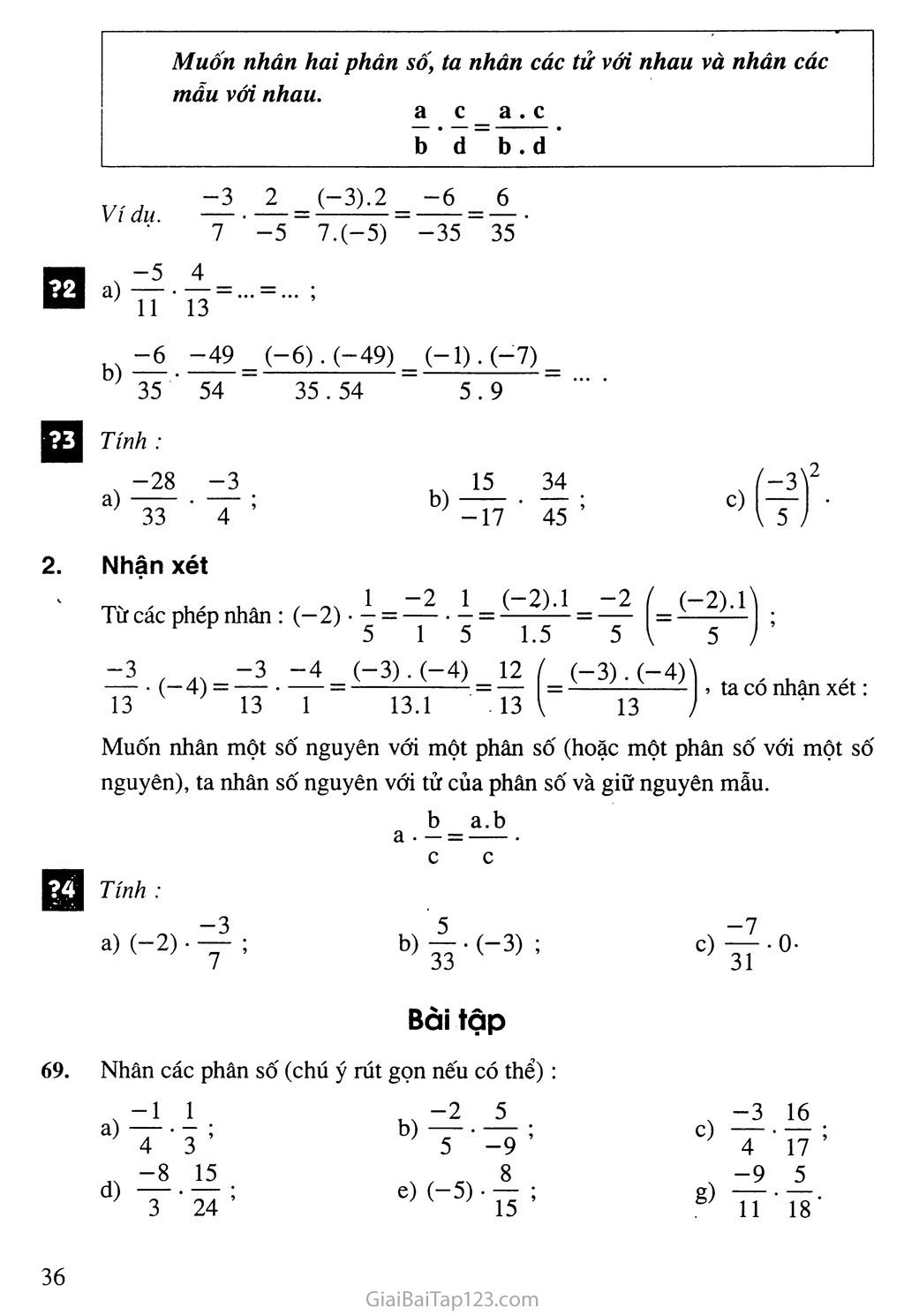 Bài 10. Phép nhân phân số trang 2