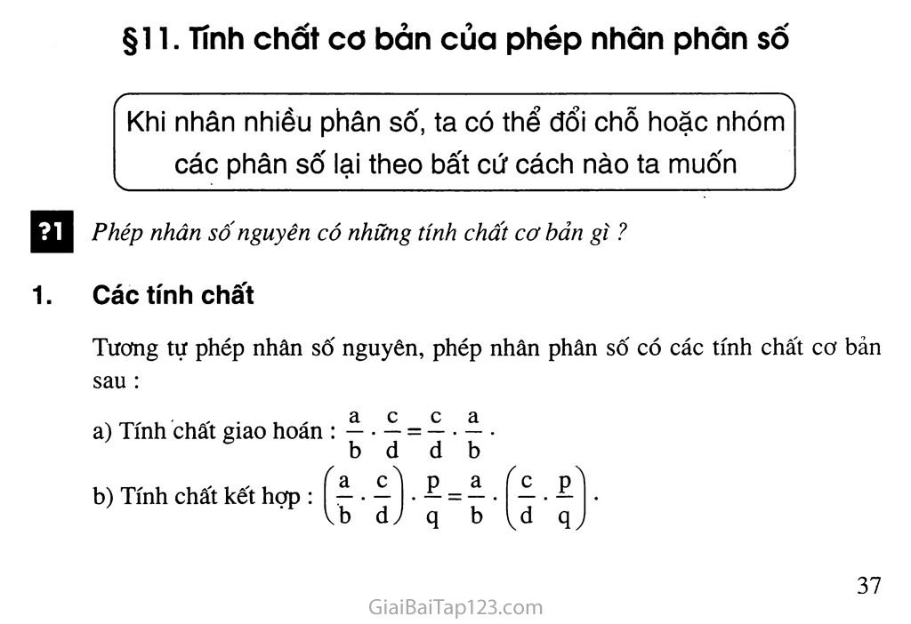 Bài 11. Tính chất cơ bản của phép nhân phân số trang 1