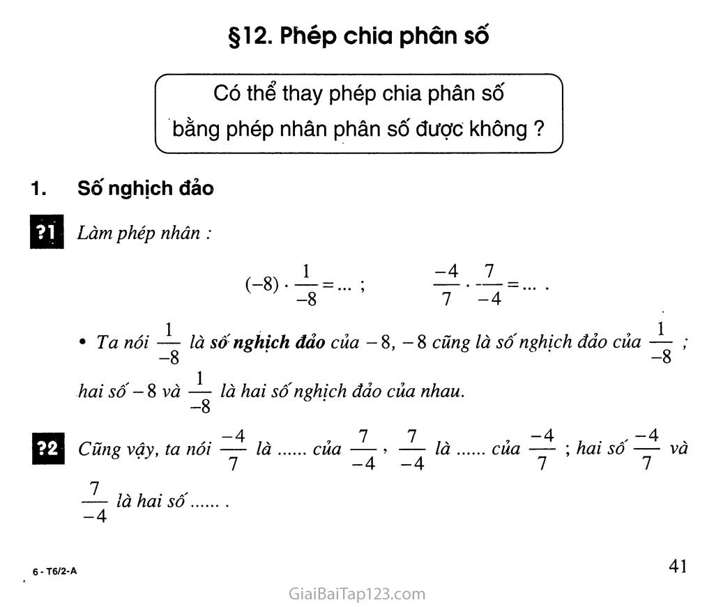 Bài 12. Phép chia phân số trang 1