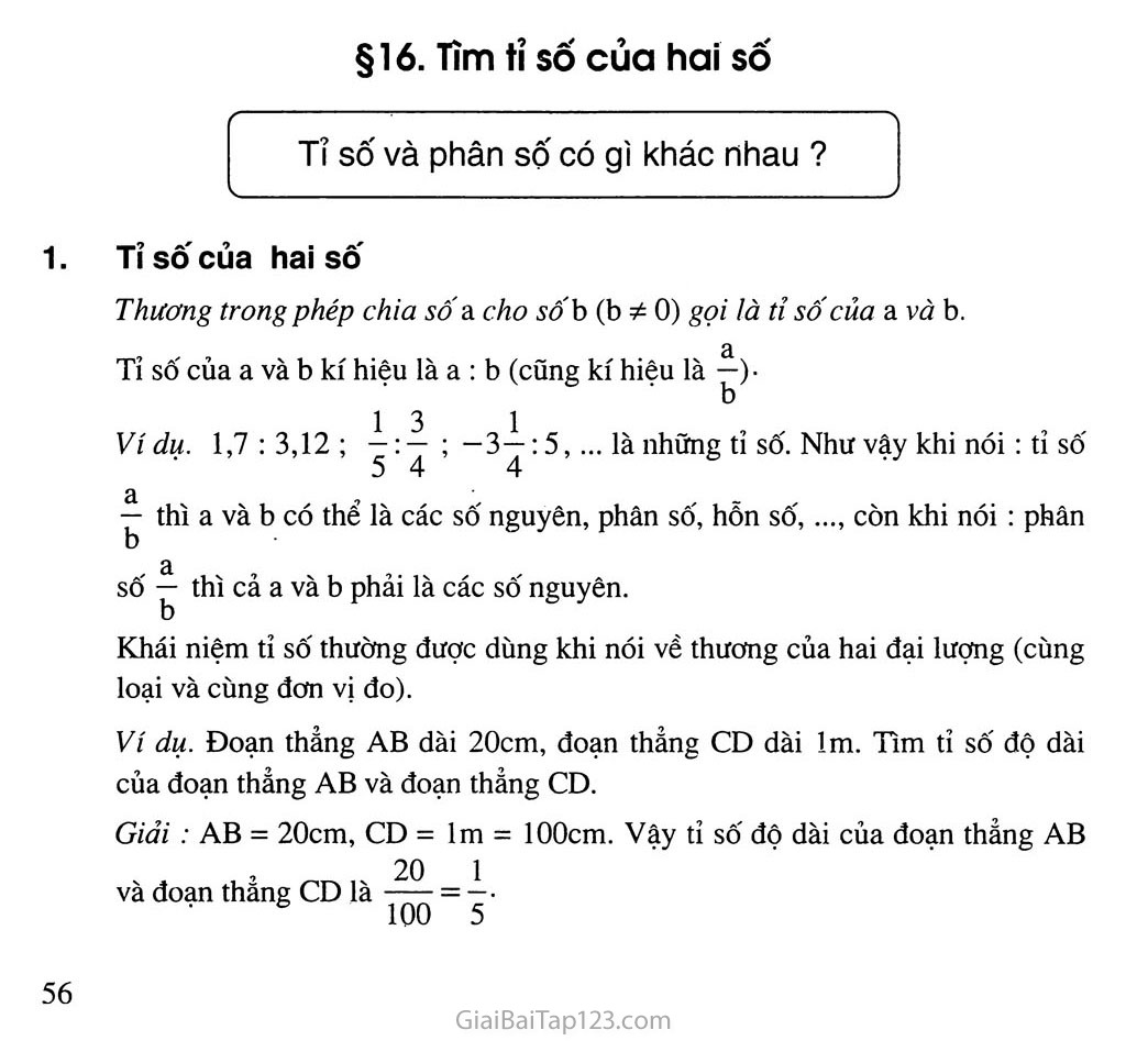 Bài 16. Tìm tỉ số của hai số trang 1 Bài 16. Tìm tỉ số của hai số trang 1