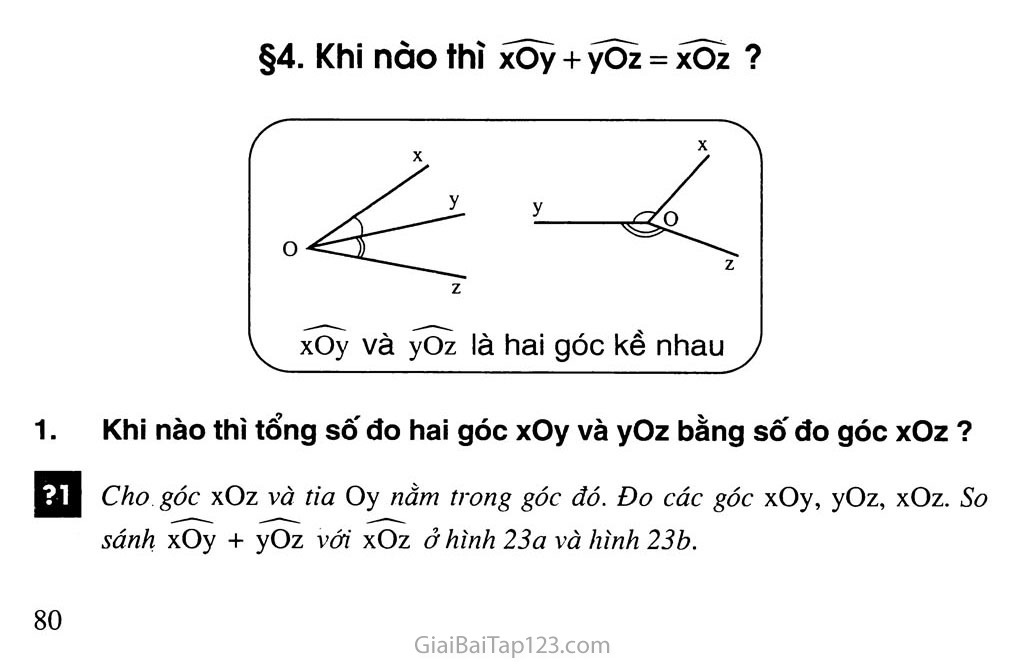 Bài 4. Khi nào thì xOy + yOz = xOz trang 1