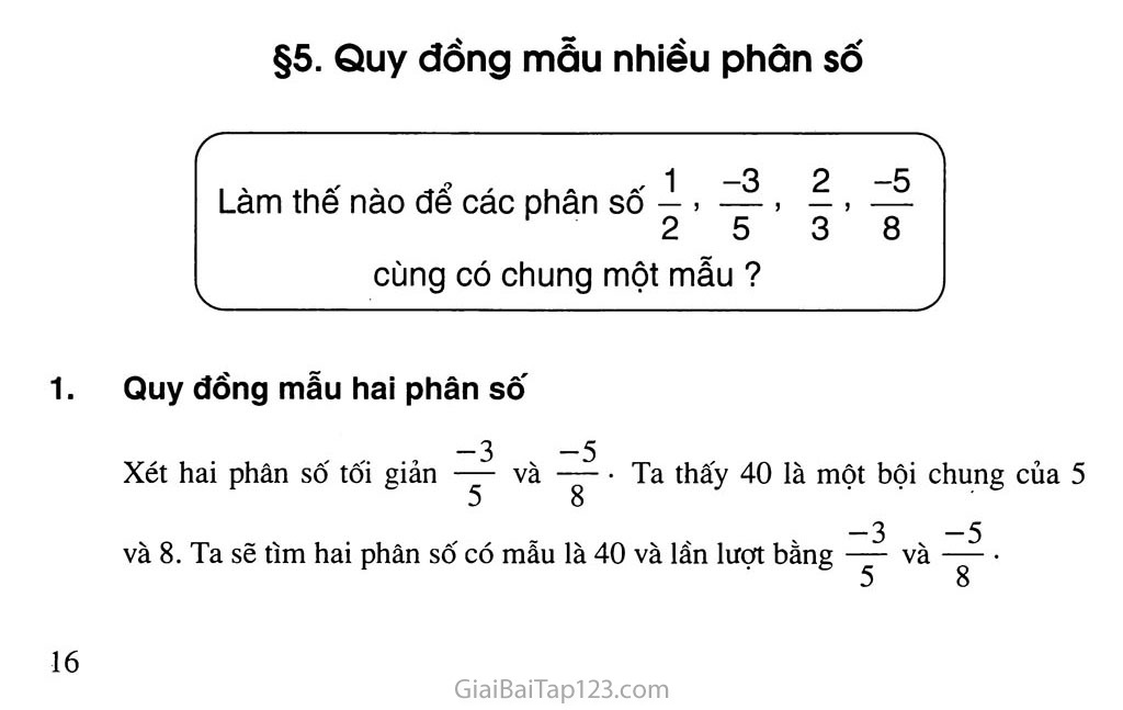 Bài 5. Quy đồng mẫu nhiều phân số trang 1 Bài 5. Quy đồng mẫu nhiều phân số trang 1