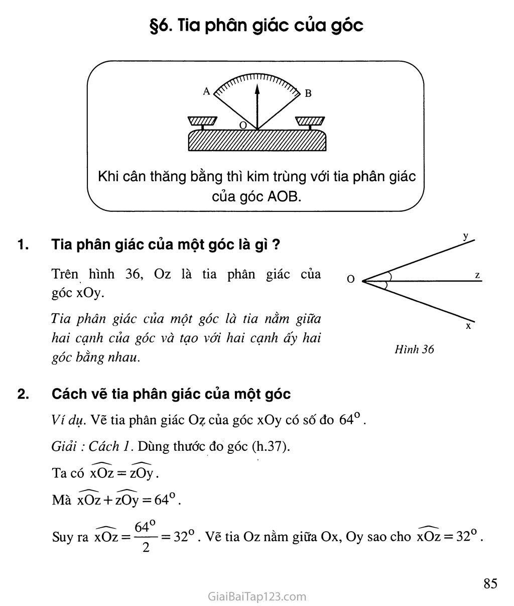 SGK Toán 6 - Bài 6. Tia phân giác của góc
