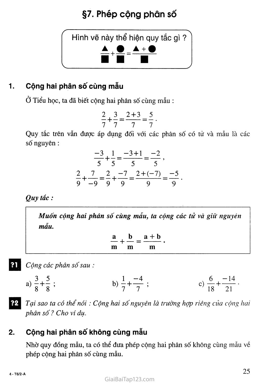 Bài 7. Phép cộng phân số trang 1