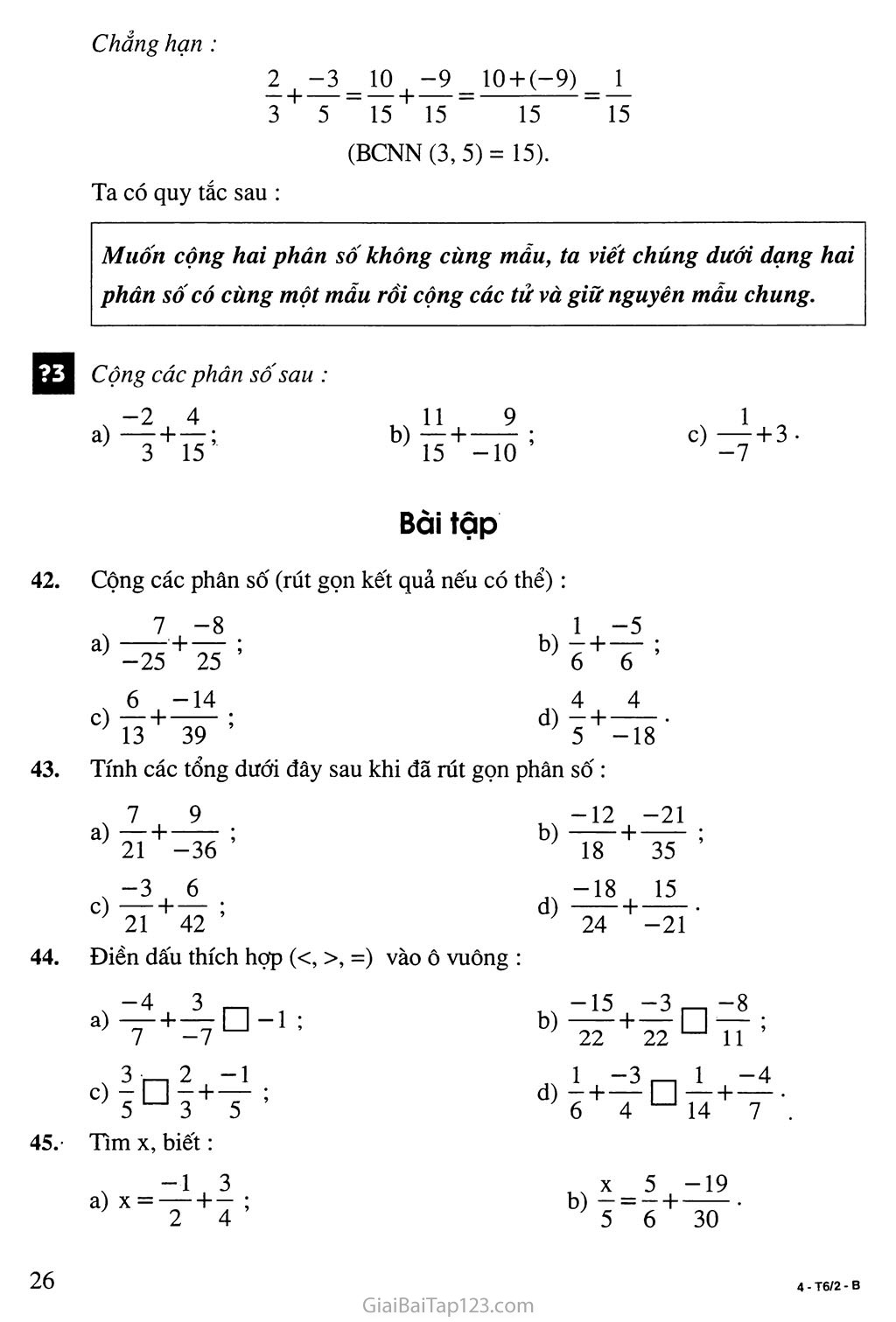 Bài 7. Phép cộng phân số trang 2 Bài 7. Phép cộng phân số trang 2