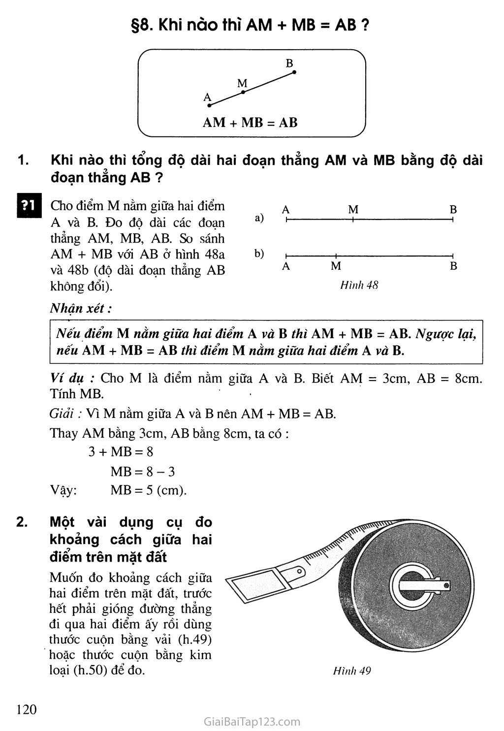 Bài 8. Khi nào thì AM + MB = AB trang 1