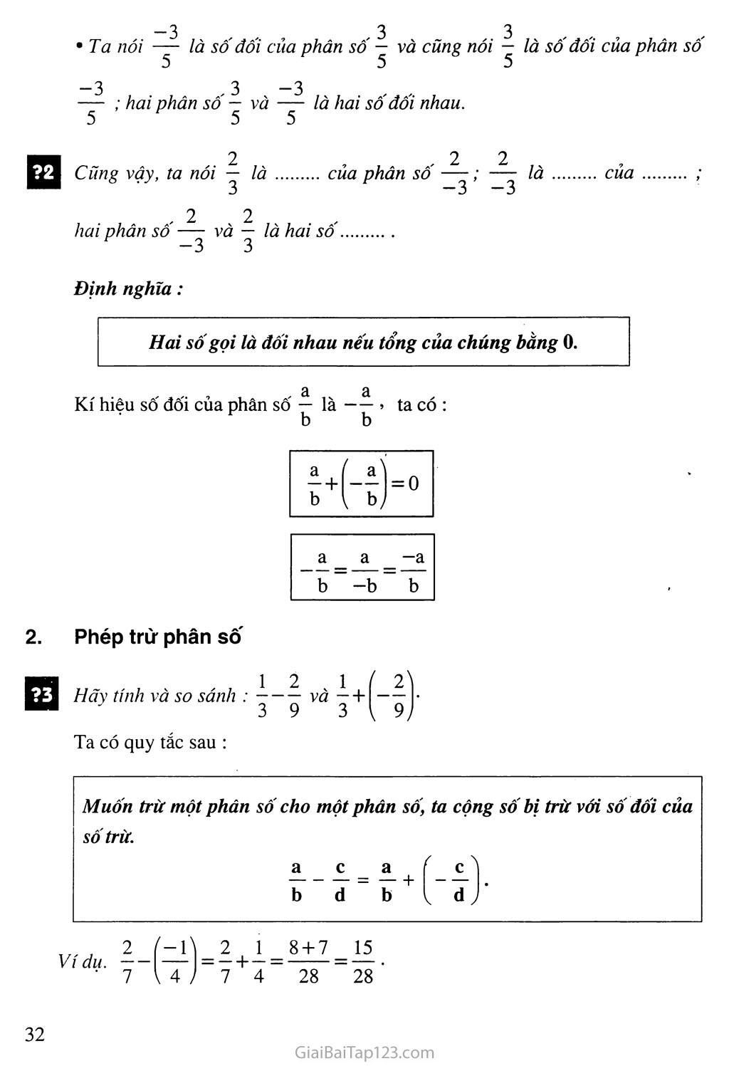 Bài 9. Phép trừ phân số trang 2 Bài 9. Phép trừ phân số trang 2
